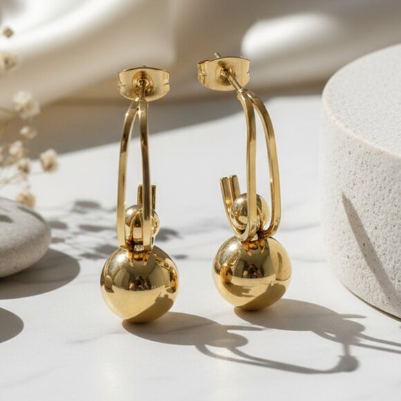 🆕 Chic Shine 18K Gold Plated Bead Drop Earrings Perfect for Every Occasion - Picture 5 of 16